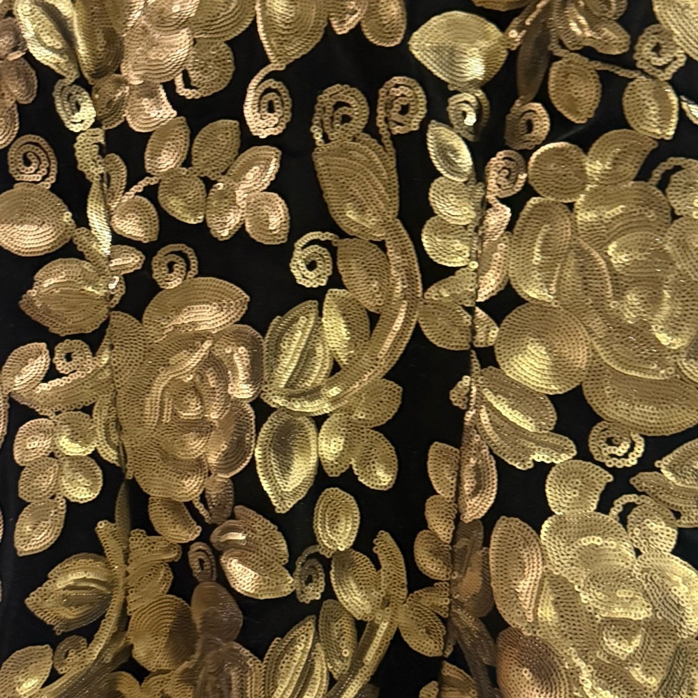 Adrianna Papell Black Velvet Gold Sequins Cocktail Dress - Picture 5 of 6